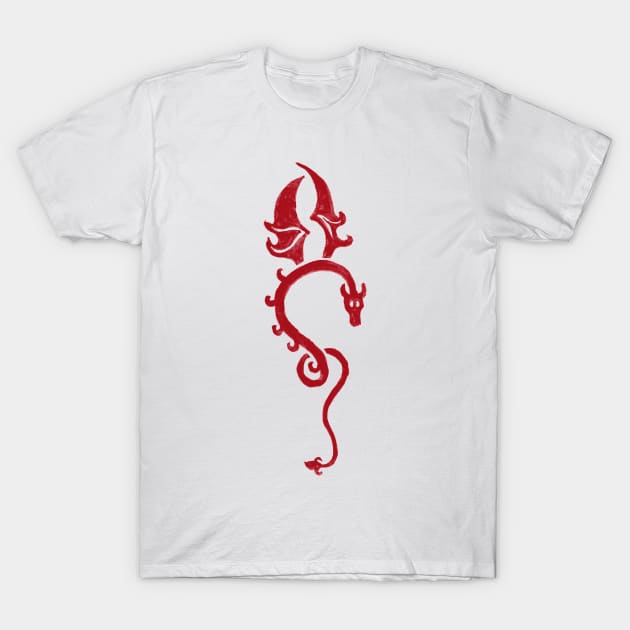 Red dragon white background T-Shirt by Zamen